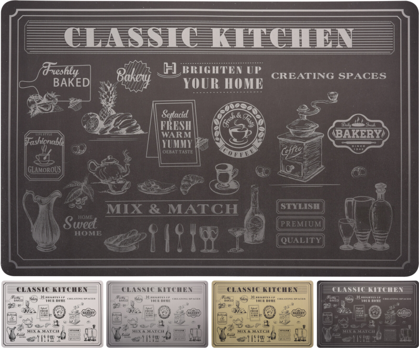Placemat pp kitchen 435x285mm 4 assorti