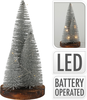 Kerstbomen 30cm op voet led incl. timer - zilver