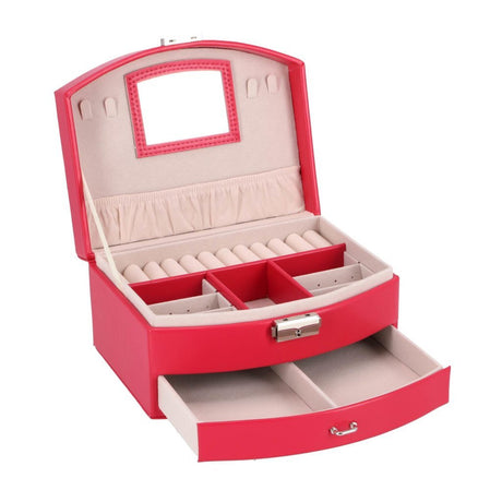 Ingen mærke smykkeskrin deluxe pink smykkeskrin med spejl og skuffe.
