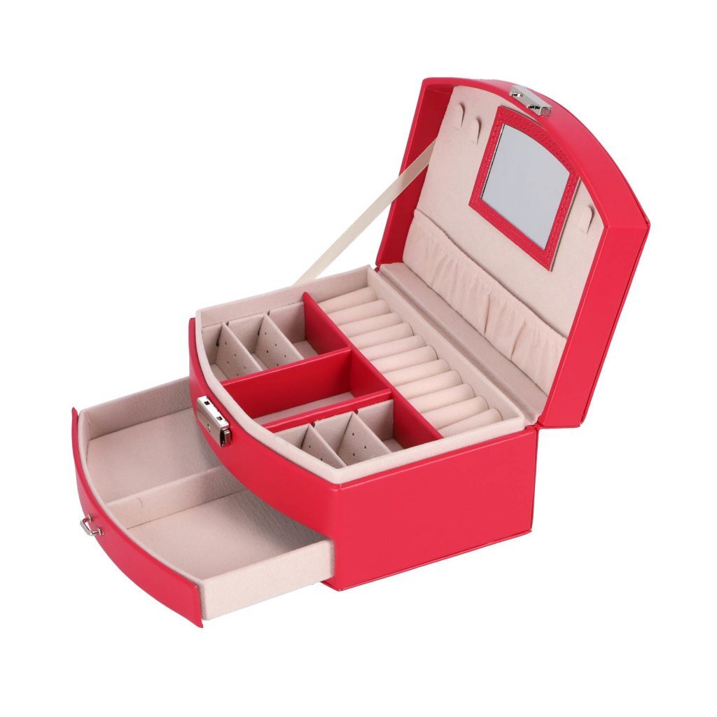 Ingen mærke smykkeskrin deluxe pink smykkeskrin med spejl og skuffe.