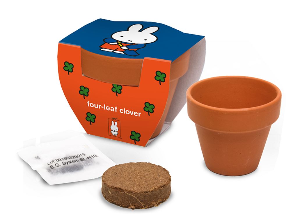 Nijntje terracota pot klavertje vier.