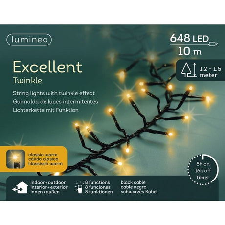 Lumineo LED fremragende glimt 648 LED'er 100 cm sort varm hvidt lys