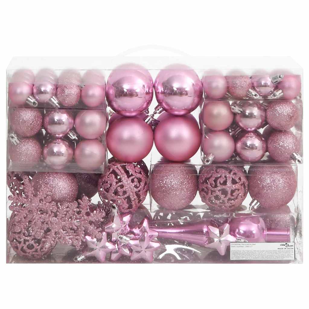 Vidaxl 111-delt julekuglesæt polystyren pink