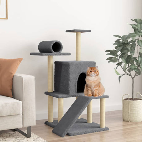 Vidaxl Cat møbler med sisal skrabe stolper 110,5 cm mørkegrå