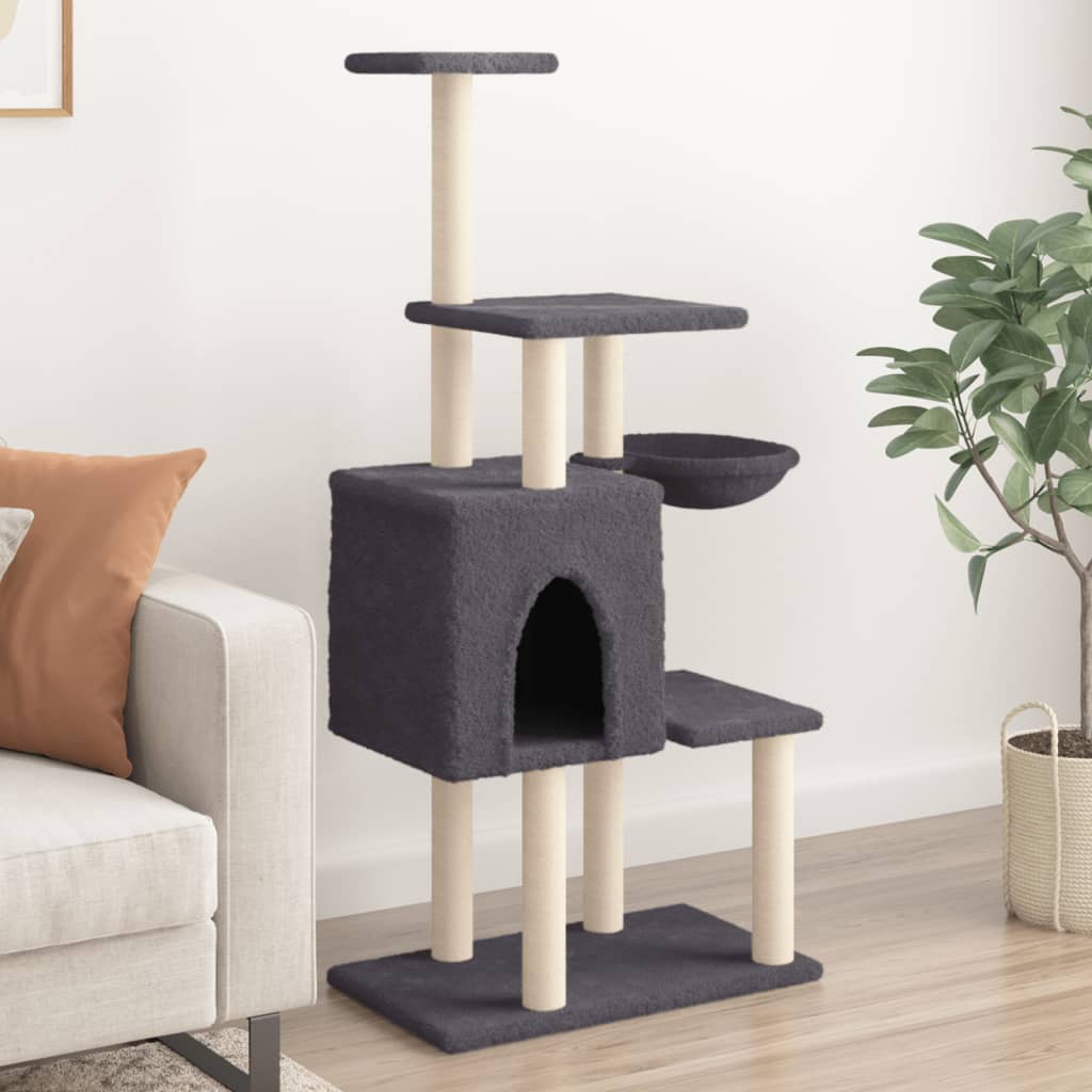 Vidaxl kattemøbler med sisal skrabe poster 131 cm mørkegrå