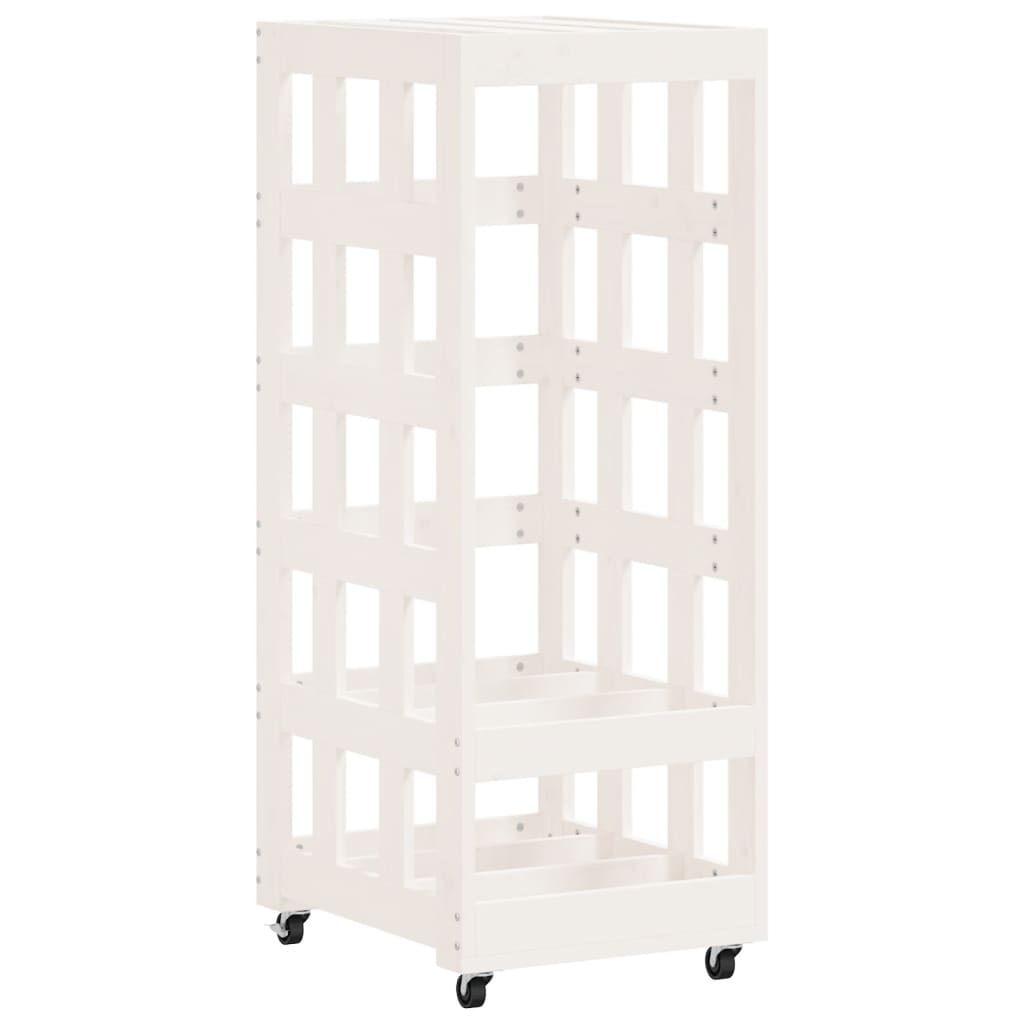 Vidaxl Wood Block Holder med hjul 40x49x110 cm Solid fyrretræ hvid hvid