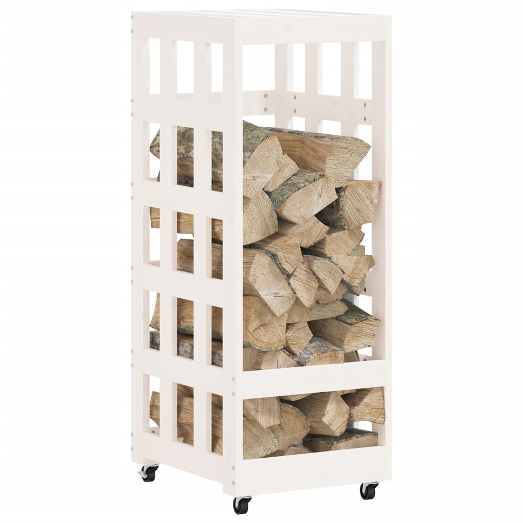 Vidaxl Wood Block Holder med hjul 40x49x110 cm Solid fyrretræ hvid hvid