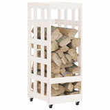 Vidaxl Wood Block Holder med hjul 40x49x110 cm Solid fyrretræ hvid hvid