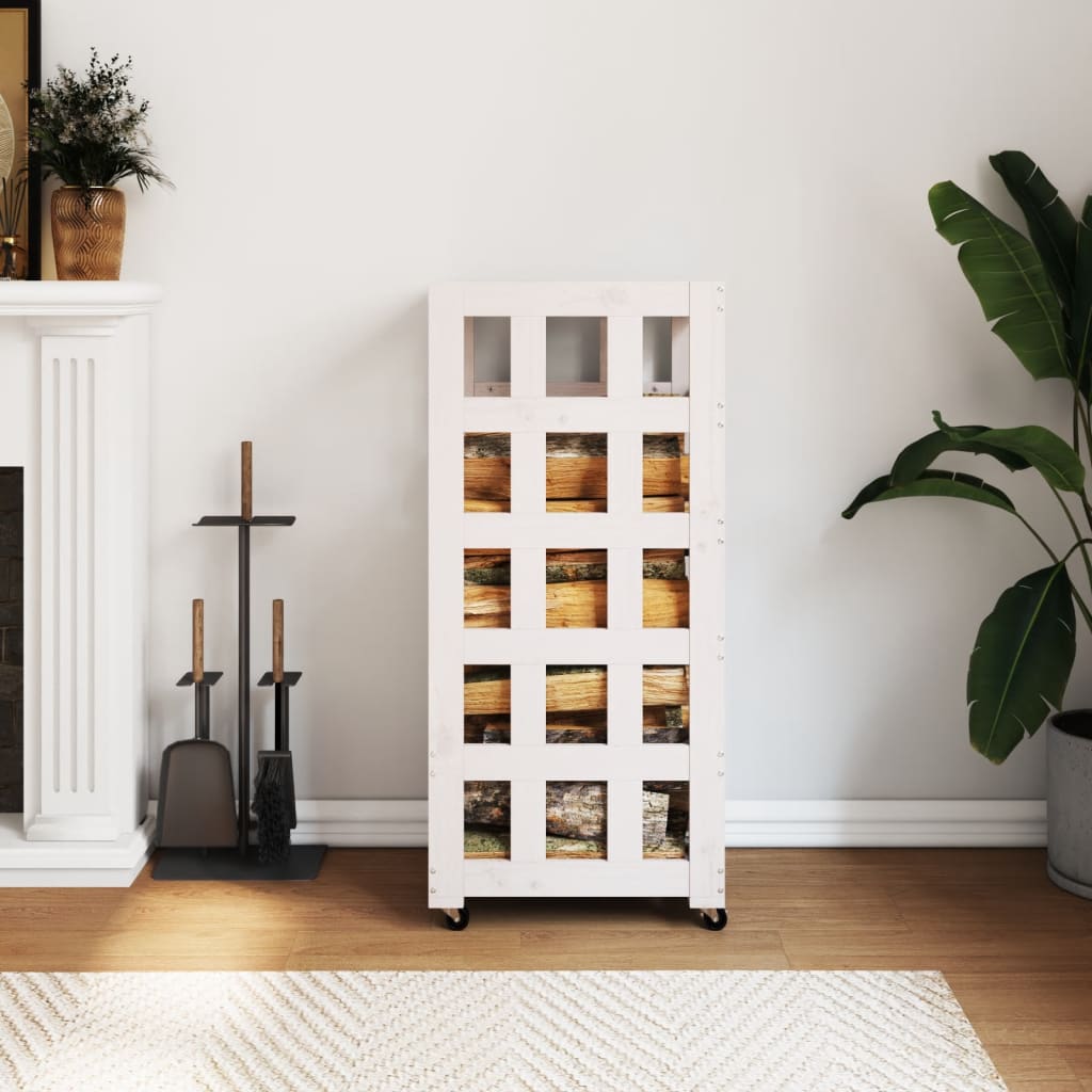 Vidaxl Wood Block Holder med hjul 40x49x110 cm Solid fyrretræ hvid hvid