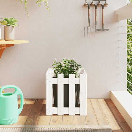 Vidaxx planter med hegn design 40x40x40 cm fast fyrretræ hvid