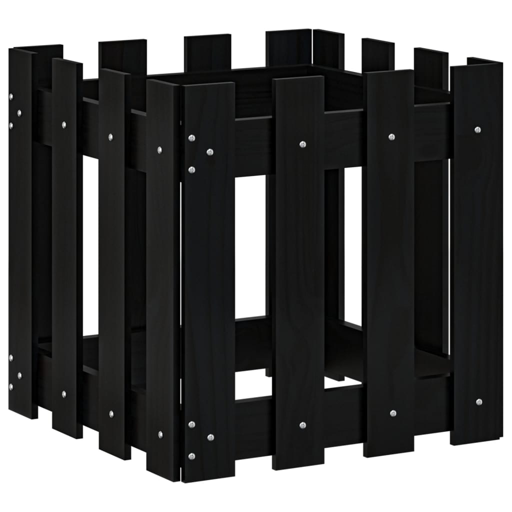 Vidaxl Planning Box med hegndesign 40x40x40 cm Solid fyrretræ sort