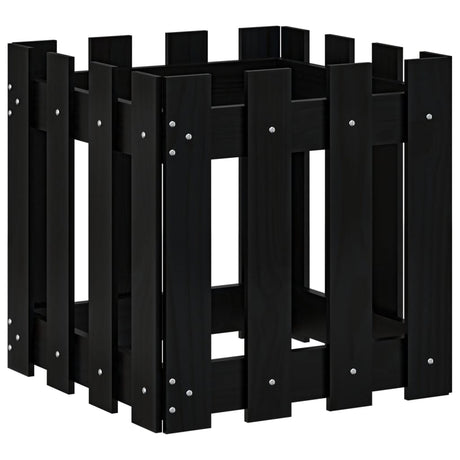 Vidaxl Planning Box med hegndesign 40x40x40 cm Solid fyrretræ sort