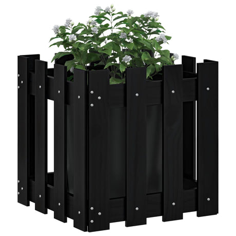 Vidaxl Planning Box med hegndesign 40x40x40 cm Solid fyrretræ sort