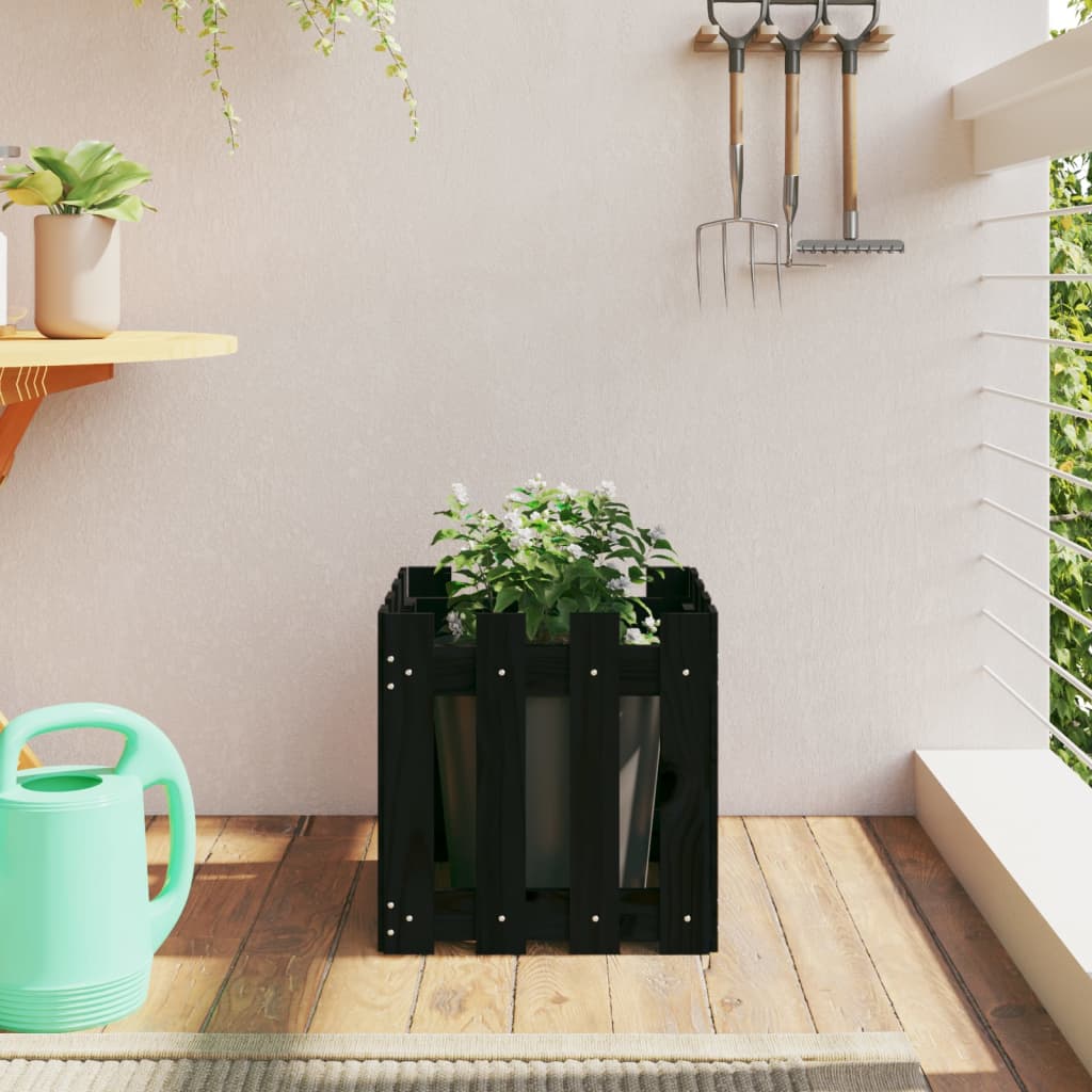 Vidaxl Planning Box med hegndesign 40x40x40 cm Solid fyrretræ sort