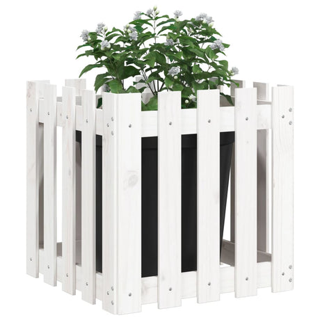 Vidaxx planter med hegn design 50x50x50 cm fast fyrretræ hvid