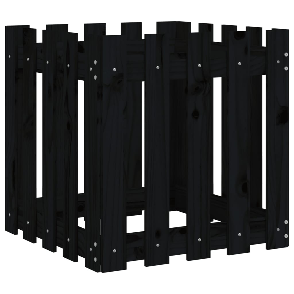 Vidaxx plantekasse med hegnsdesign 50x50x50 cm massiv fyrretræ sort