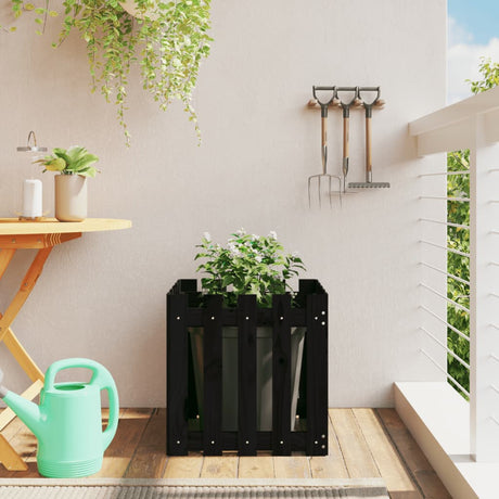 Vidaxx plantekasse med hegnsdesign 50x50x50 cm massiv fyrretræ sort