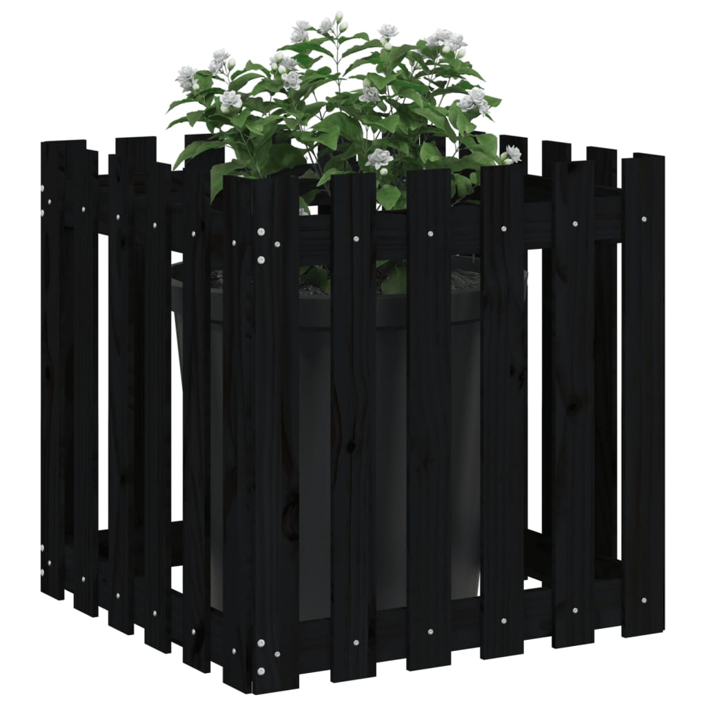 Vidaxx planter med hegndesign 60x60x60 cm Solid fyrretræ sort