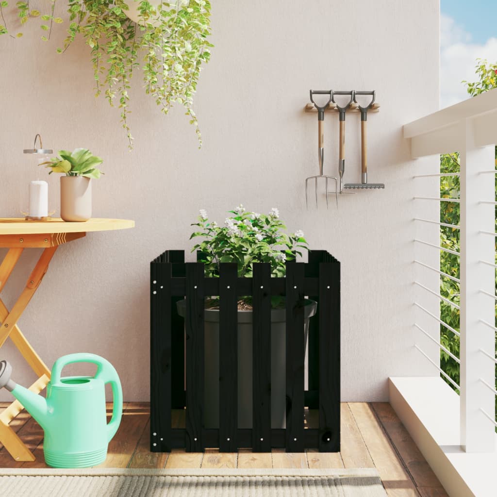 Vidaxx planter med hegndesign 60x60x60 cm Solid fyrretræ sort