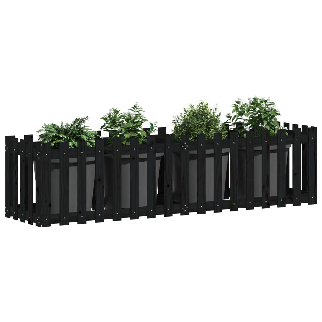 Vidaxx planter hævet hegndesign 200x50x50 cm fyrretræ sort