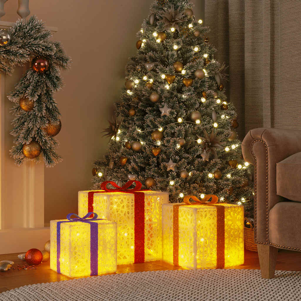 Vidaxl Christmas Figur Gift Box 3 St Lighten 64 Warm -White LED'er
