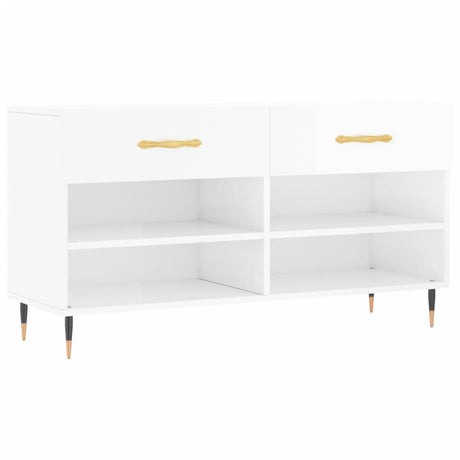 Vidaxx sko bænk 102x35x55 cm færdig træ højglans hvid