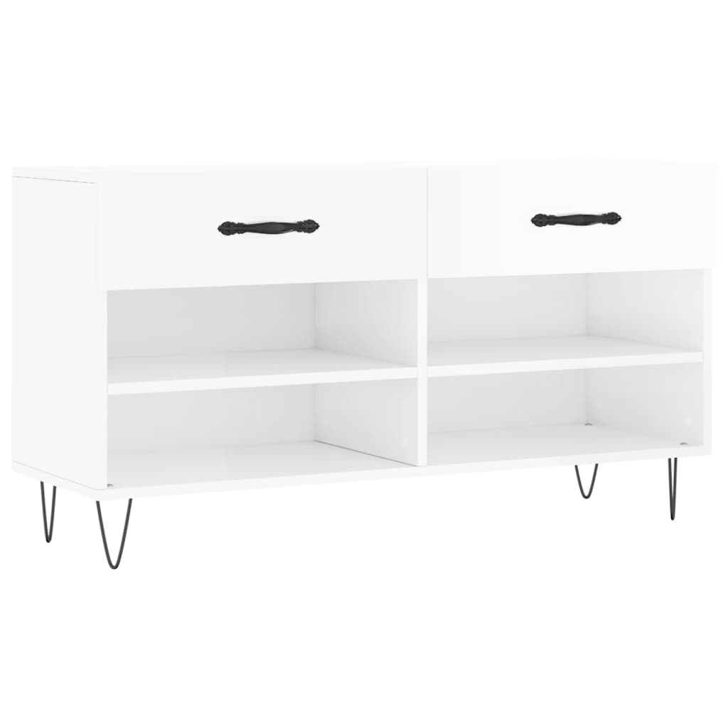 Vidaxx sko bænk 102x35x55 cm færdig træ højglans hvid