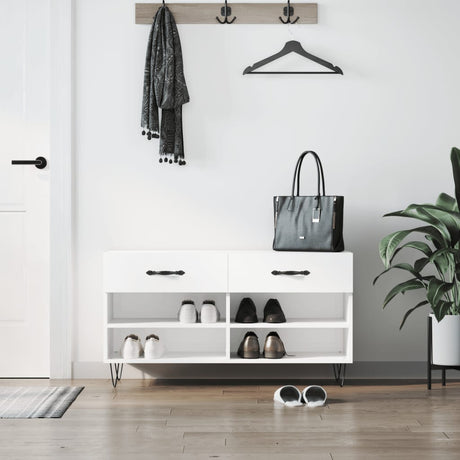 Vidaxx sko bænk 102x35x55 cm færdig træ højglans hvid