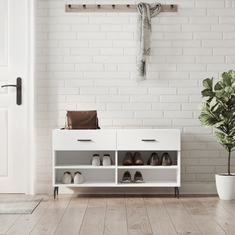 Vidaxx sko bænk 102x35x55 cm færdig træ højglans hvid