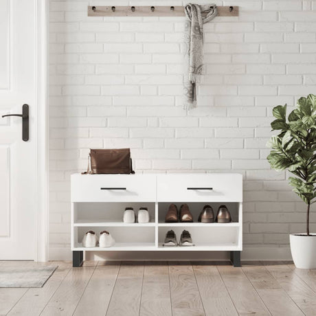 Vidaxx sko bænk 102x35x55 cm færdig træ højglans hvid