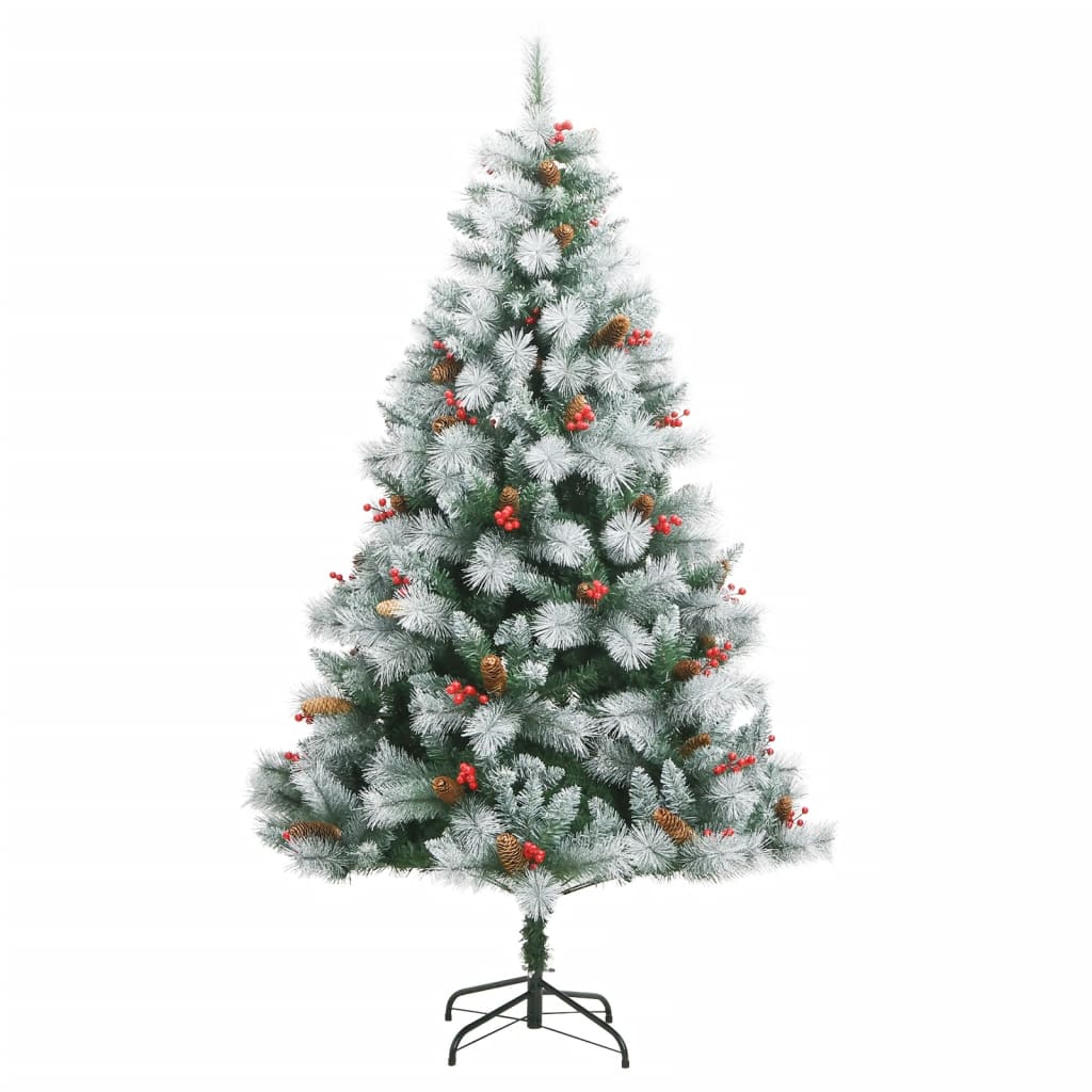 Vidaxl Kunstkerstboom med hængsler fyrretræer og bær 210 cm