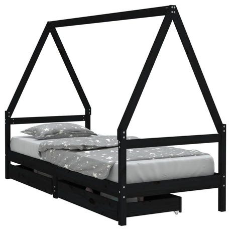 Vidaxl kinderbedframe met lades 90x200 cm massief grenenhout zwart