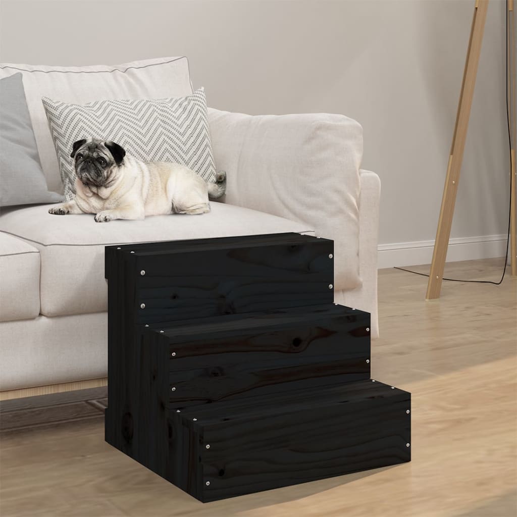 Vidaxl Pet Trappe 40x37.5x35 cm Solid fyrretræ sort