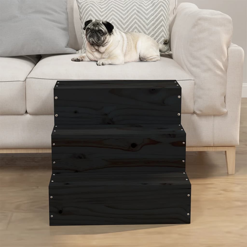 Vidaxl Pet Trappe 40x37.5x35 cm Solid fyrretræ sort