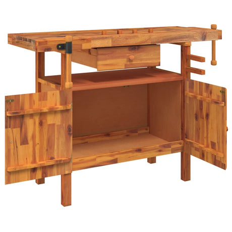 VidaXL arbejdsbord med skuffe og skruestik 124x52x83 cm massivt akacietræ