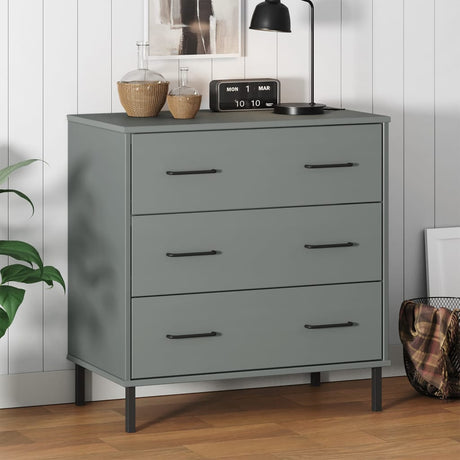 Vidaxl dressoir met 3 lades oslo 77x40x79,5 cm massief hout grijs
