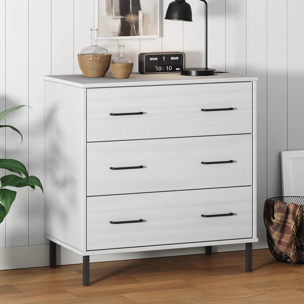 Vidaxl dressoir met 3 lades oslo 77x40x79,5 cm massief hout wit