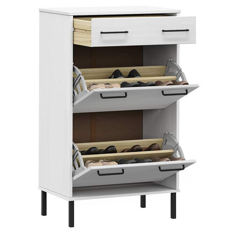 Vidaxl Shoe Cabinet med metalben Oslo Solid Pine Wood White