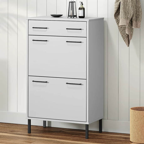Vidaxl Shoe Cabinet med metalben Oslo Solid Pine Wood White