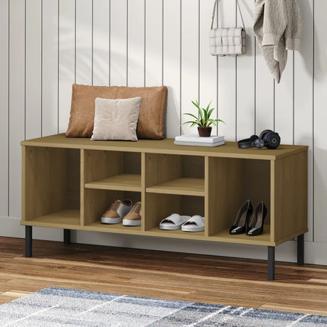 Vidaxl sko rack med metalben Oslo 106x35x45cm fyrretræbrun