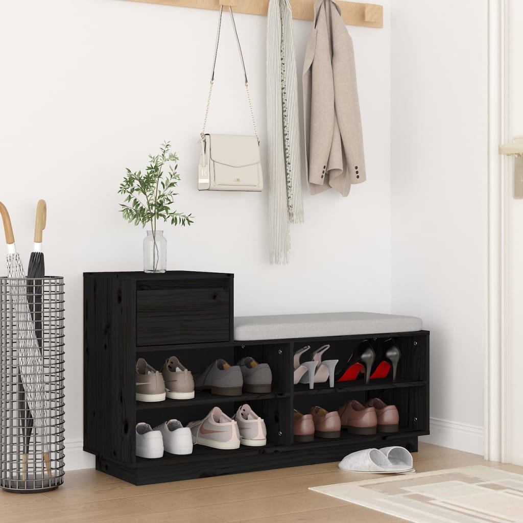 Vidaxx skoskab 110x34x61 cm Solid fyrretræ sort