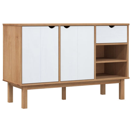 Vidaxl dressoir otta 114x43x73,5 cm massief grenenhout bruin en wit