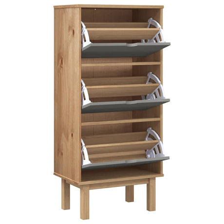Vidaxl Shoe Cabinet Otta 3 skuffer Fast fyrretræ brun og grå