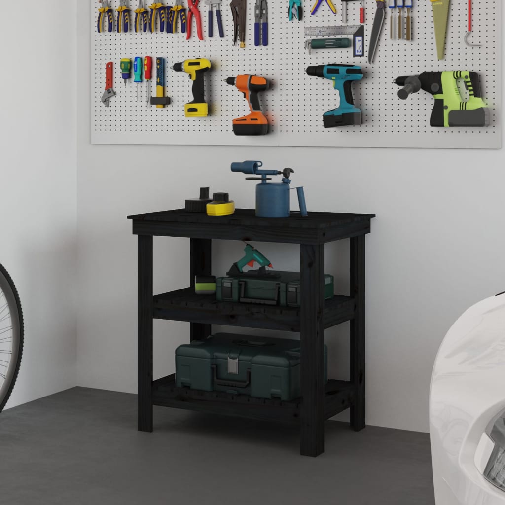 Vidaxx Workbench 78.5x50x80 cm Solid fyrretræ sort