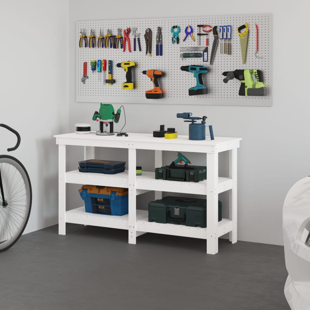 Vidaxx Workbench 142.5x50x80 cm Fast fyrretræ hvid