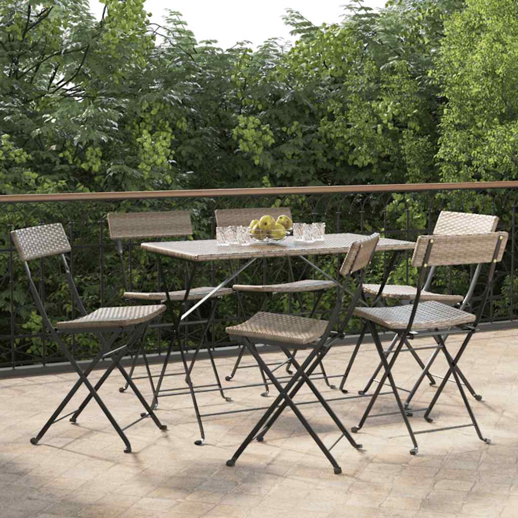 Vidaxl opklapbare stoelen, 6 stuks, grijs, van polyrotan en staal.