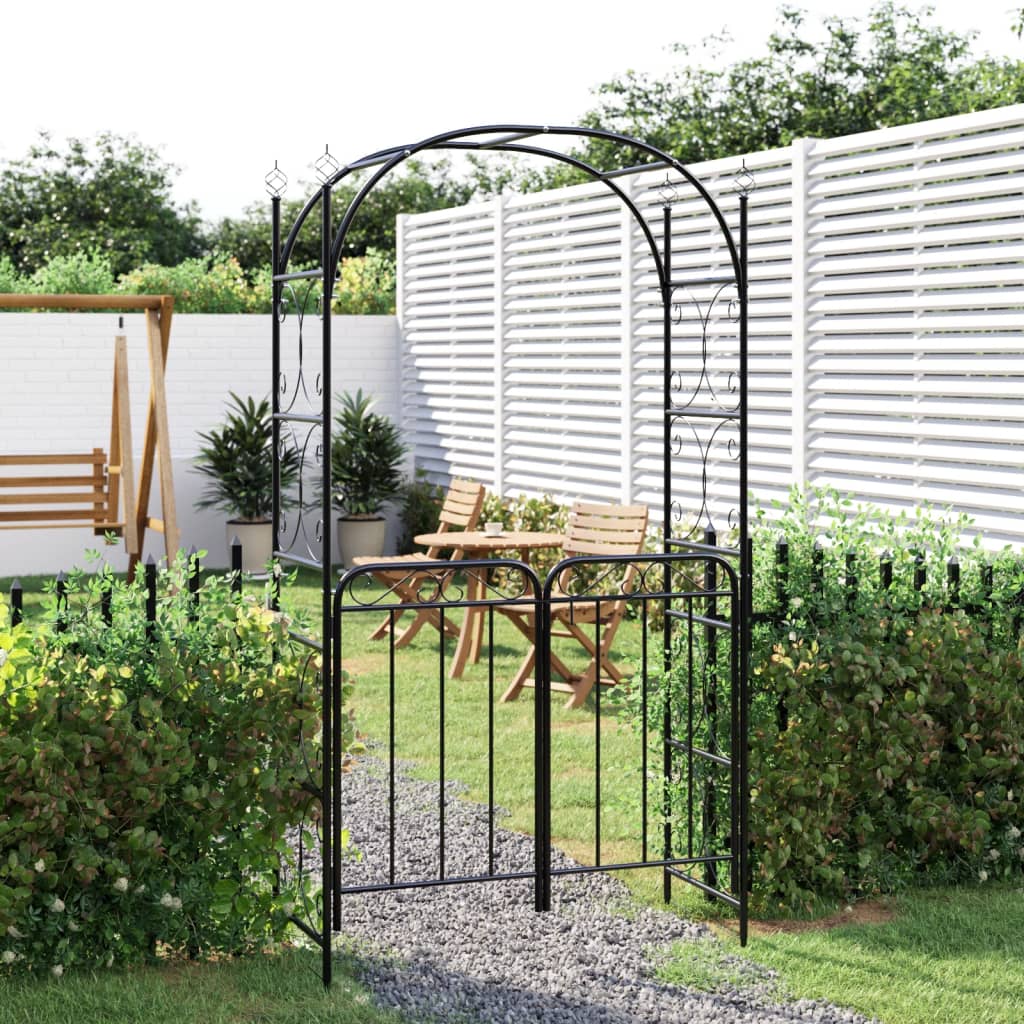 Vidaxl Garden Arch med gate 108x45x235 cm sort stål