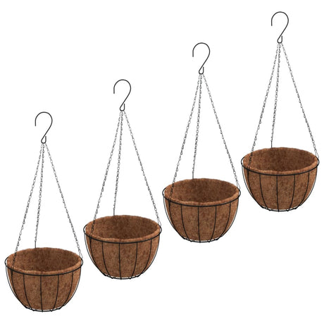 Vidaxx hængende plantagere 4 stk med kokosnødskasse stål Ø 40x63 cm sort