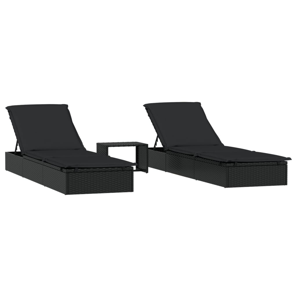Vidaxl ligbedden 2 st met tafel poly rattan zwart