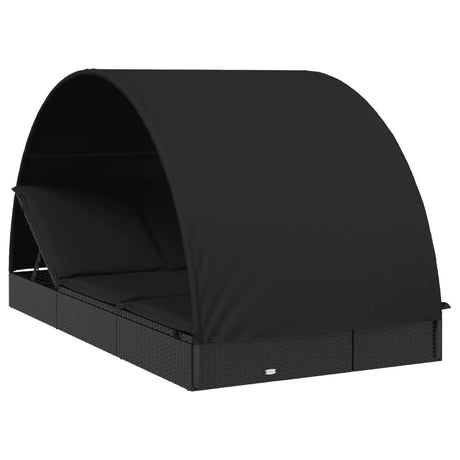 Vidaxl ligbed 2-persoons met rond dak 211x112x140 cm poly rattan zwart